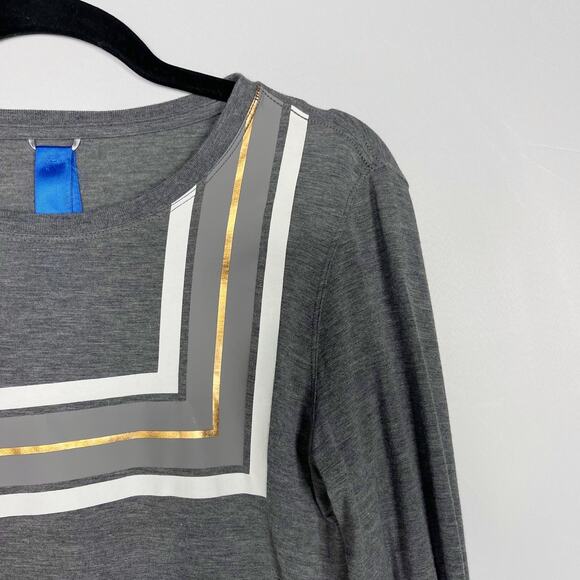 Kit and Ace Womens 6 Gray Square Striped Long Sleeve Tshirt Gold White Cashmere - Picture 5 of 11